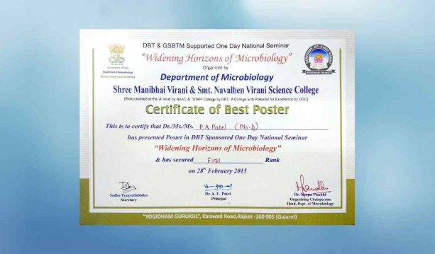 1st position in 'Widening Horizons in Microbiology 2015'